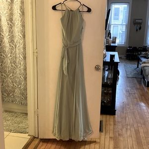 Light green floor-length bridesmaid gown